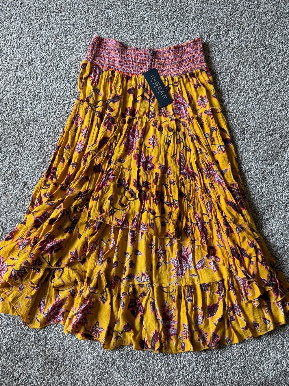 NWT Tiered Yellow Floral High Low Skirt Boho Resort Tropical  Vacation Size L/XL